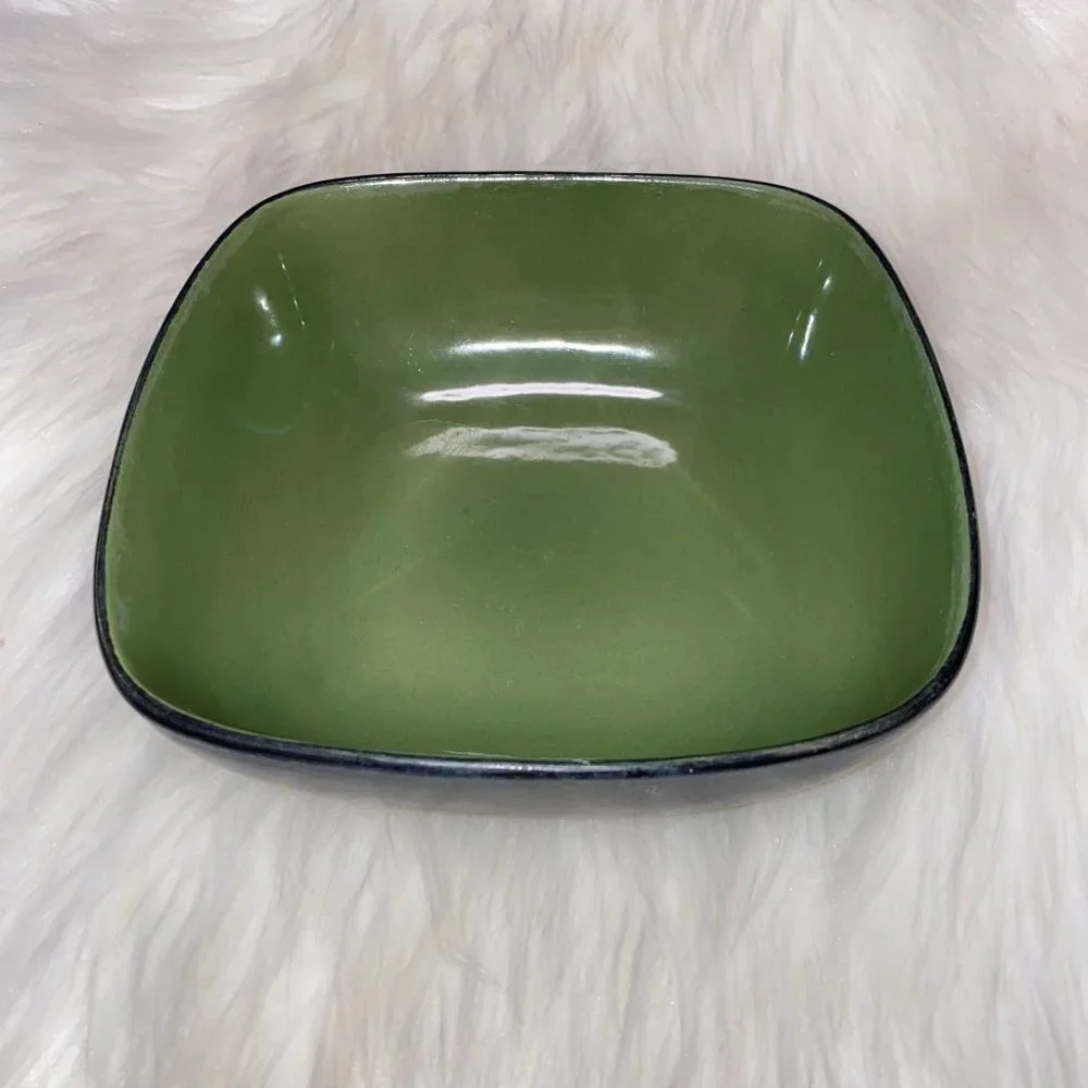 Green and Black Glazed Stoneware Bowl